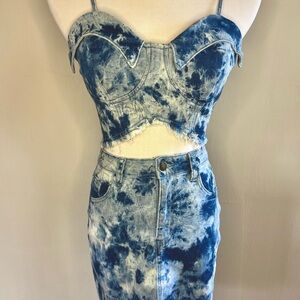 Fashion Nova Blue Tie Dye Denim Set